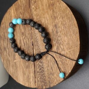B2906 turquoise and black Lava stone‎ bracelet